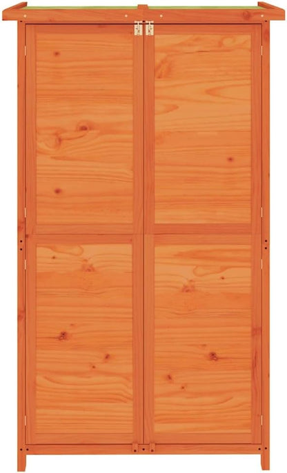  Abri à Outils Marron En Pin Massif 83 X 57 X 140 Cm Avec Toit Imperméable, Espace De Rangement Pratique Pour Outils De Jardin, Tondeuses à Gazon, Vélo Et Outils En Extérieur