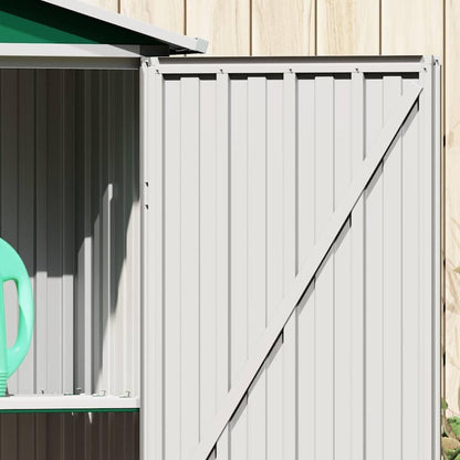  Abri De Jardin Vert En Acier Galvanisé 116 X 45 X 175 Cm Avec Double Porte Et étagère Pour Outils De Jardin, Vélo, Tondeuse, Poubelle, Rangement En Extérieur