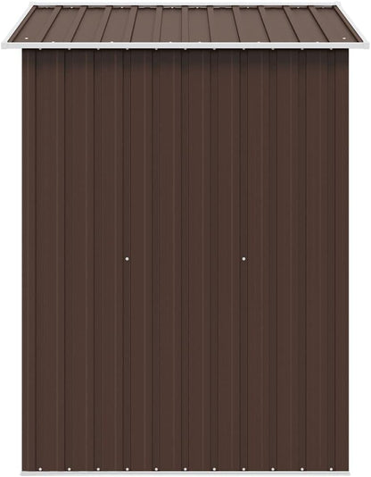  Abri De Jardin En Métal Marron 204x132x186 Cm, Cabane De Rangement Extérieur Avec Doubles Portes Coulissantes, Cadre En Acier Robuste Pour Outils De Jardin Et Matériel D'entretien.