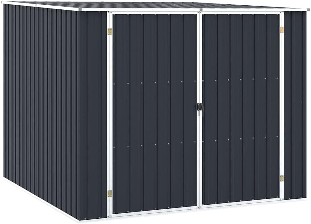  Abri De Jardin Anthracite 195x198x159 Cm En Acier Galvanisé, Abri De Rangement Extérieur Avec Portes à Double Ouverture Et Toit En Pente Pour évacuation De L'eau De Pluie
