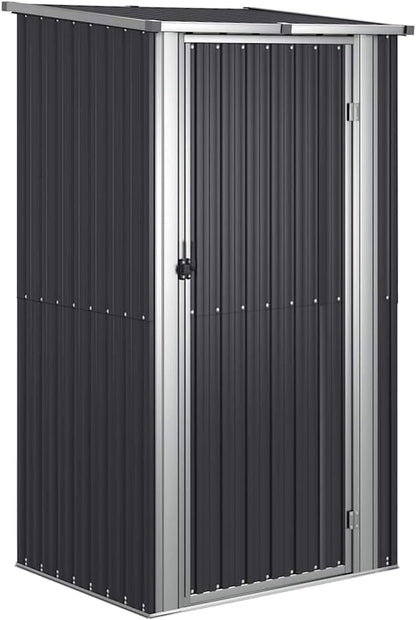  Abri De Jardin Gris 118,5x97x209,5 Cm En Acier Galvanisé, Abri De Rangement Extérieur Avec Toit En Pente Et Porte Verrouillable Pour Outils
