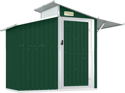  Abri De Jardin Vert 270x130x208,5 Cm En Acier Galvanisé, Rangement Extérieur Pour Outils, Équipements De Jardin Et Accessoires De Piscine