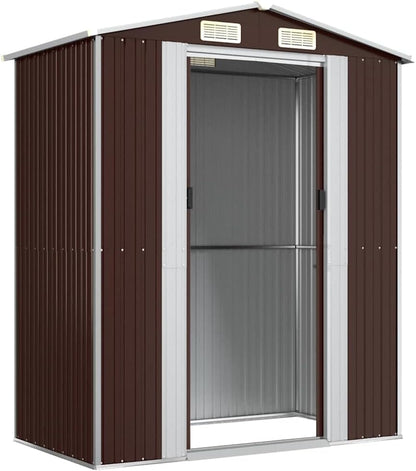  Abri De Jardin Marron Foncé 192x108x223 Cm En Acier Galvanisé, Rangement Extérieur Spacieux Pour Outils De Jardin, équipement De Piscine Et Accessoires, Avec Porte Coulissante