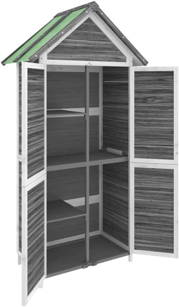  Abri à Outils De Jardin 89x52,5x175 Cm En Bois De Pin Massif Gris, Armoire De Rangement Extérieur Avec Toit étanche Pour Outils, équipement De Pelouse Et Accessoires