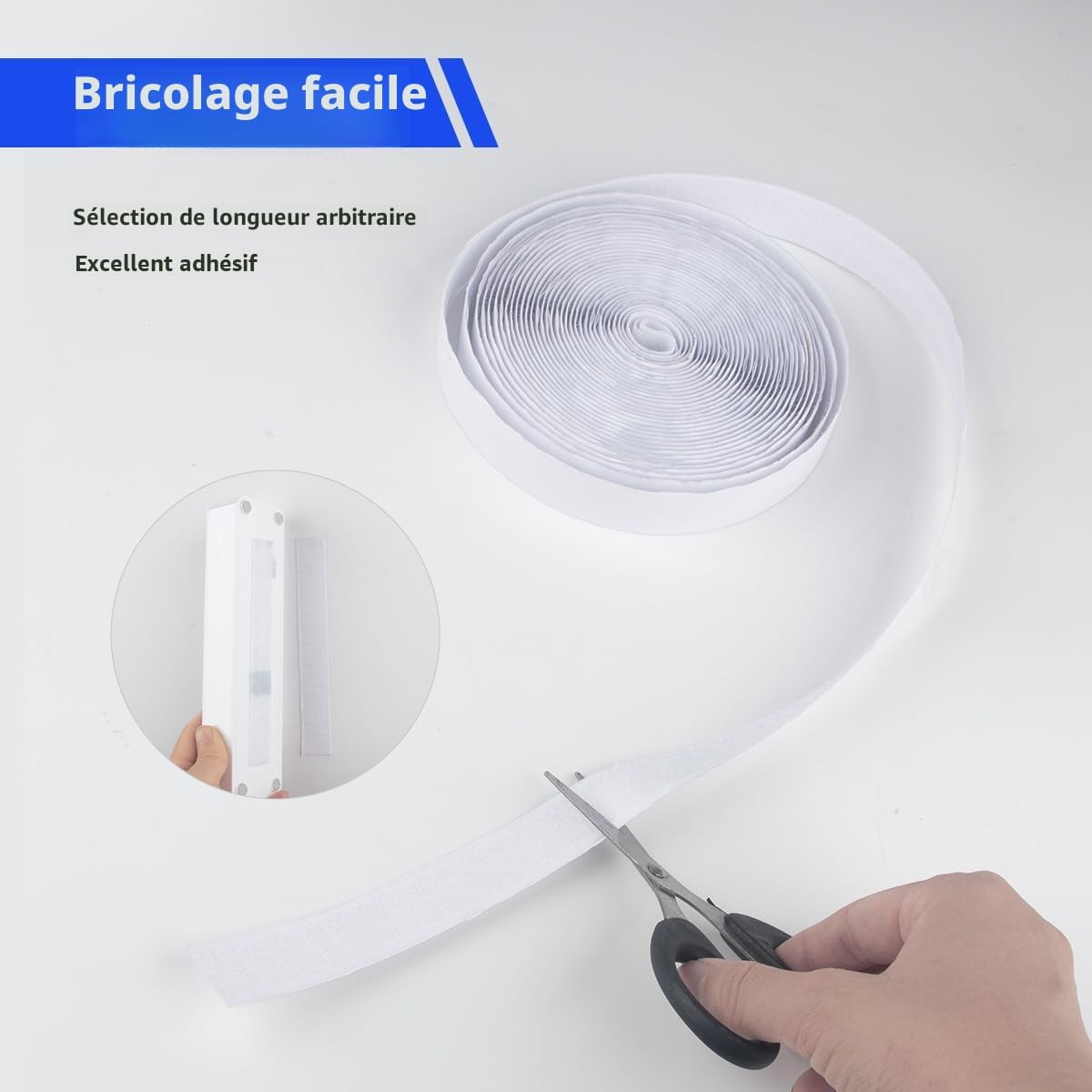  Double Sided Hook And Loop Tape, 20MM X 8M Self Adhesive Tape, Heavy Duty Tape, Interlocking Tape For Photo Frame, Mosquito Net, Carpet, DIY - White