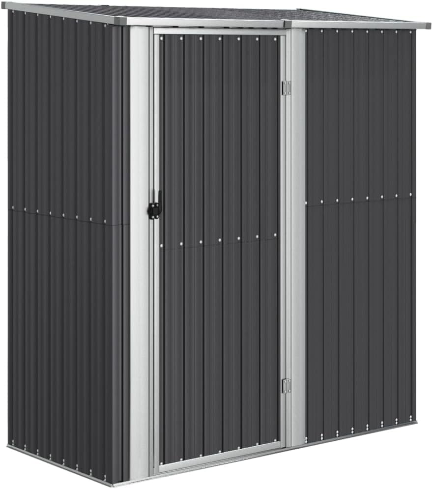  Abri De Jardin Gris En Acier Galvanisé 180,5x97x209,5 Cm, Abri De Rangement Extérieur Avec Toit En Pente Et Porte Verrouillable Pour Outils