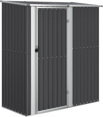  Abri De Jardin Gris En Acier Galvanisé 180,5x97x209,5 Cm, Abri De Rangement Extérieur Avec Toit En Pente Et Porte Verrouillable Pour Outils