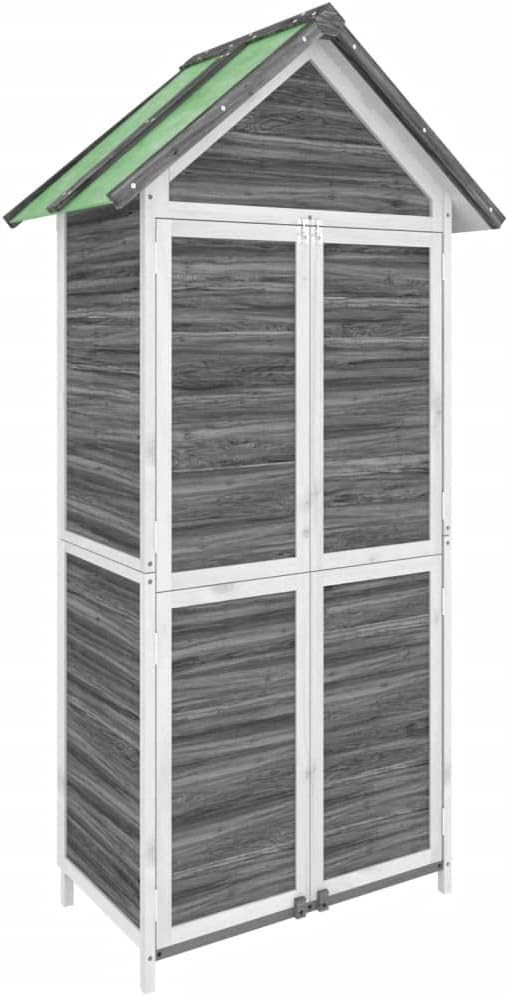  Abri à Outils De Jardin 89x52,5x175 Cm En Bois De Pin Massif Gris, Armoire De Rangement Extérieur Avec Toit étanche Pour Outils, équipement De Pelouse Et Accessoires
