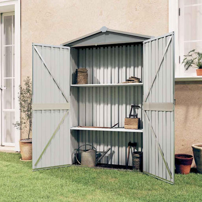  Abri De Jardin Vert En Acier Galvanisé 116 X 45 X 175 Cm Avec Double Porte Et étagère Pour Outils De Jardin, Vélo, Tondeuse, Poubelle, Rangement En Extérieur