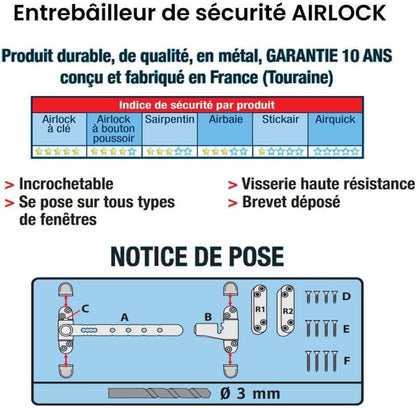  AIRLOCK With Push Button Nickel - Window Restrictor - SOCONA Ref. L4