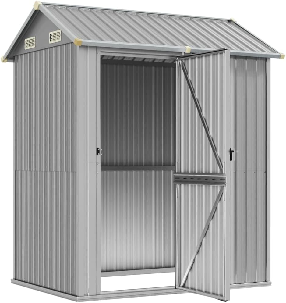  Abri De Jardin 192 X 152 Cm En Acier Galvanisé Gris Clair, Grand Espace De Rangement Extérieur Avec Porte Pratique Et 4 Bouches D'aération