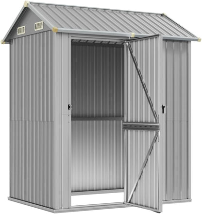  Abri De Jardin 192 X 152 Cm En Acier Galvanisé Gris Clair, Grand Espace De Rangement Extérieur Avec Porte Pratique Et 4 Bouches D'aération
