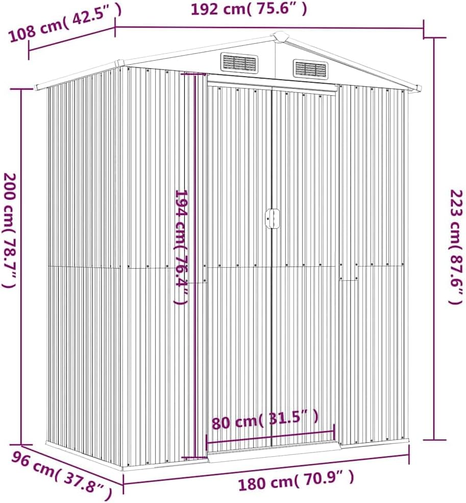  Abri De Jardin Marron Foncé 192x108x223 Cm En Acier Galvanisé, Rangement Extérieur Spacieux Pour Outils De Jardin, équipement De Piscine Et Accessoires, Avec Porte Coulissante
