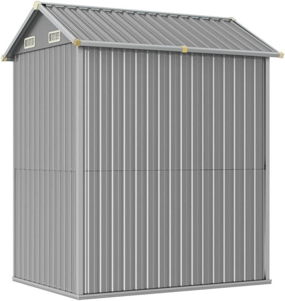  Abri De Jardin 192 X 152 Cm En Acier Galvanisé Gris Clair, Grand Espace De Rangement Extérieur Avec Porte Pratique Et 4 Bouches D'aération