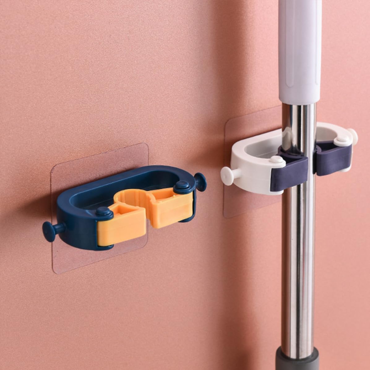  Jojofuny Porte-balai Mural 2pcs En Abs Bleu Sans Perçage, Résistant à L'usure, Organisateur De Balais Cuisine Et Garage