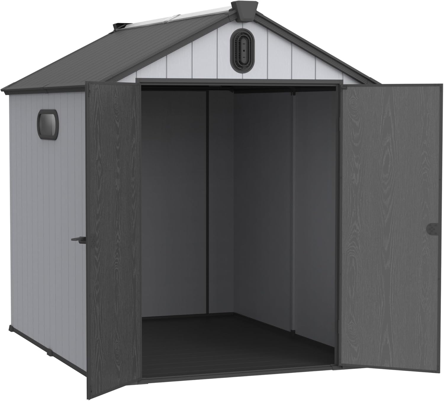  Abri De Jardin Résine 187x240 Cm – Cabanon Rangement Extérieur, Toit-Pointu, Double-paroi, Porte 180° – Pour Outils, Vélos, Tondeuse – Gris/Blanc