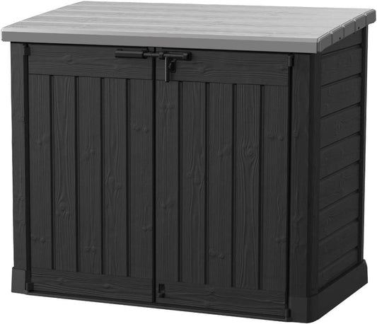  KETER Coffre De Rangement Extérieur En Résine 1200 Litres Noir Et Gris Range Poubelles Ou Vélo