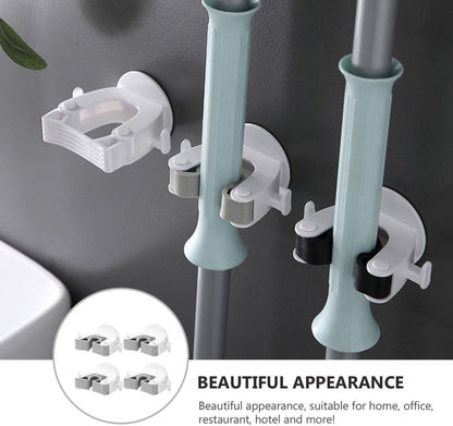  Ciieeo Crochet Mural Sans Perçage Pour Balai à Franges 4 Pièces Gris Plastique Robuste Support Pour Rangement La Cuisine Et Salle De Bain