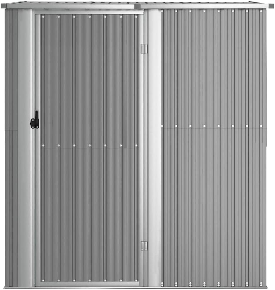  Abri De Jardin Gris En Acier Galvanisé 180,5x97x209,5 Cm, Abri De Rangement Extérieur Avec Toit En Pente Et Porte Verrouillable Pour Outils