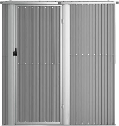  Abri De Jardin Gris En Acier Galvanisé 180,5x97x209,5 Cm, Abri De Rangement Extérieur Avec Toit En Pente Et Porte Verrouillable Pour Outils