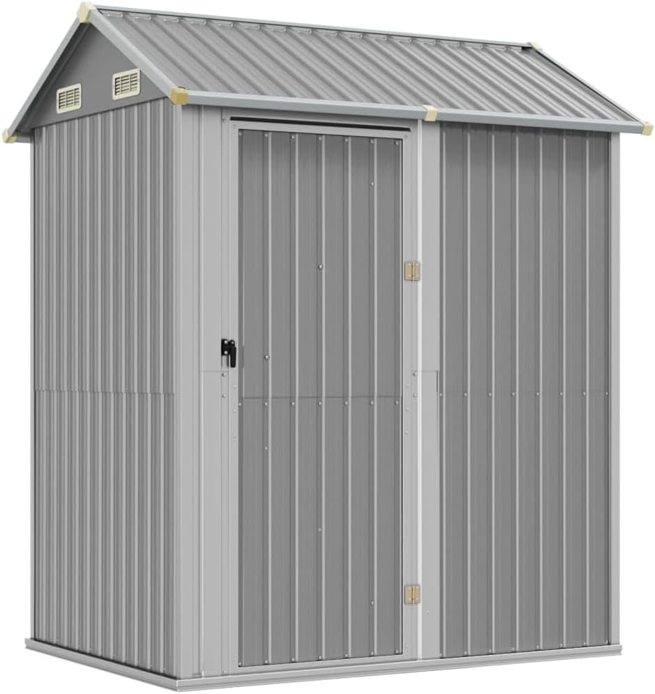  Abri De Jardin 192 X 152 Cm En Acier Galvanisé Gris Clair, Grand Espace De Rangement Extérieur Avec Porte Pratique Et 4 Bouches D'aération