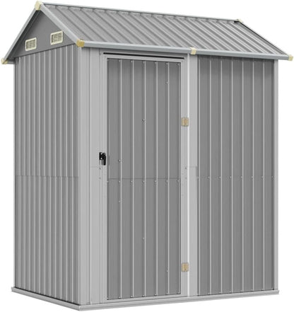  Abri De Jardin 192 X 152 Cm En Acier Galvanisé Gris Clair, Grand Espace De Rangement Extérieur Avec Porte Pratique Et 4 Bouches D'aération