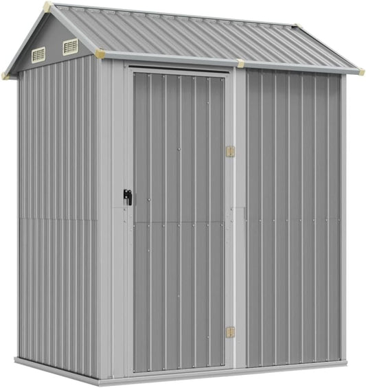  Abri De Jardin 192 X 152 Cm En Acier Galvanisé Gris Clair, Grand Espace De Rangement Extérieur Avec Porte Pratique Et 4 Bouches D'aération