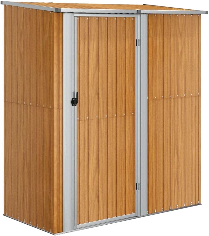  Abri De Jardin Gris En Acier Galvanisé 180,5x97x209,5 Cm, Abri De Rangement Extérieur Avec Toit En Pente Et Porte Verrouillable Pour Outils