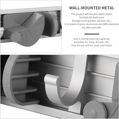  Toyvian Étagère à Balais Suspendue Murale En Aluminium Gris 4 Emplacements Suspendre 5 Crochets En Aluminium Support De Rangement Pour Balai à Franges Cuisine Jardin Et Buanderie