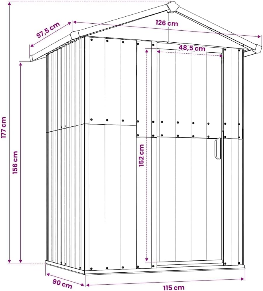  Abri à Outils Vert En Acier Galvanisé - 126 X 97,5 X 177 Cm - Verrouillable - Avec Espace De Rangement Pour Outils De Jardin, Vélo, Poubelle, Terrasse, Extérieur