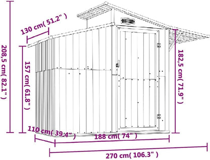  Abri De Jardin Vert 270x130x208,5 Cm En Acier Galvanisé, Rangement Extérieur Pour Outils, Équipements De Jardin Et Accessoires De Piscine