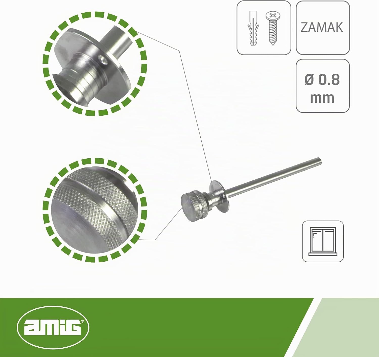  Amig - Goupille De Verrouillage Pour Fenêtres Courroies En Bois Ou Aluminium Mod.40 | Convient Pour Sécuriser Les Stores | Fermeture De Sécurité Zamak Chromée | Dimensions : Ø 30 X 152 Mm