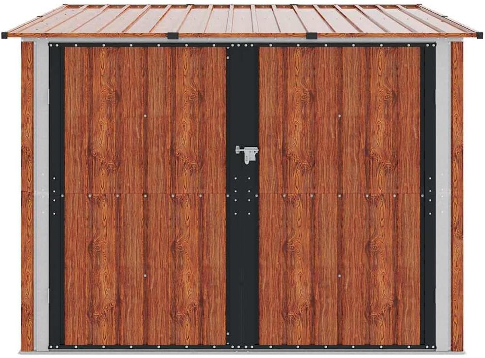  Abri De Vélo Extérieur 3 Pièces Marron 216x207x158 Cm En Métal Robuste Avec Portes à Charnières Doubles Et Hasp De Cadenas Pour Rangement Spacieux De Plusieurs Vélos