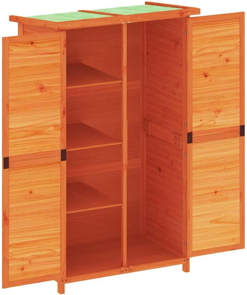 Abri à Outils Marron En Pin Massif 83 X 57 X 140 Cm Avec Toit Imperméable, Espace De Rangement Pratique Pour Outils De Jardin, Tondeuses à Gazon, Vélo Et Outils En Extérieur