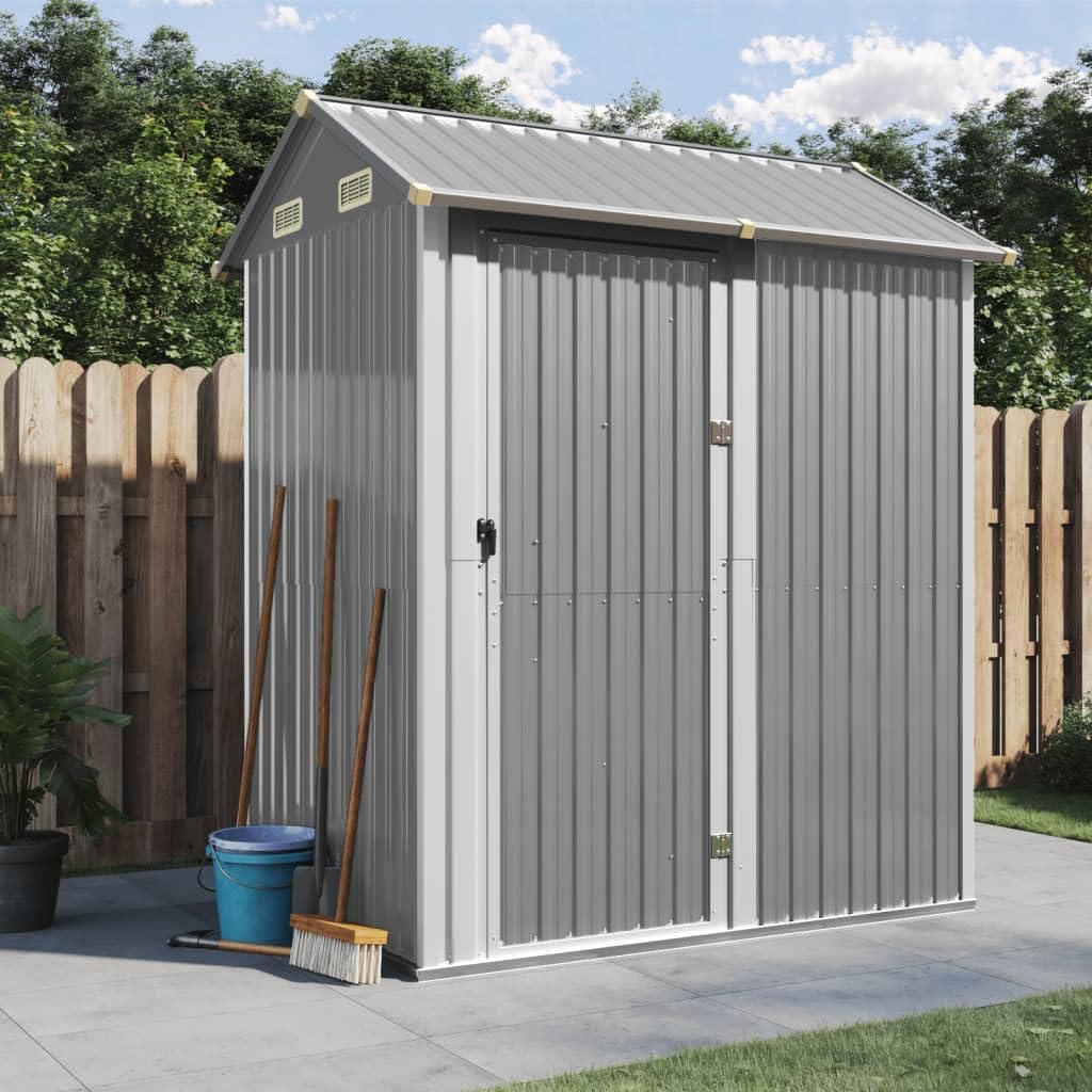  Abri De Jardin 192 X 152 Cm En Acier Galvanisé Gris Clair, Grand Espace De Rangement Extérieur Avec Porte Pratique Et 4 Bouches D'aération