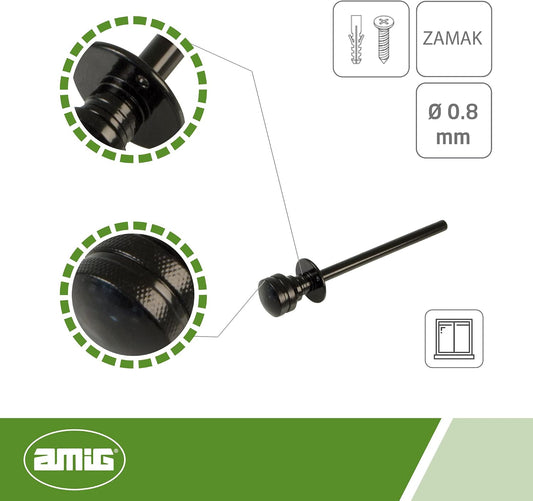  Amig - Goupille De Verrouillage Pour Fenêtres Courroies En Bois Ou Aluminium Mod.40 | Convient Pour Sécuriser Les Stores | Fermeture De Sécurité Zamak Finition Noire | Dimensions : Ø 30 X 152 Mm