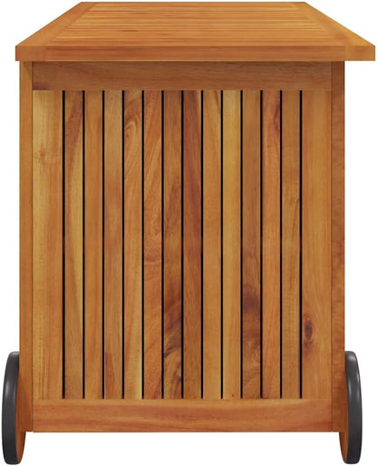  Coffre De Jardin En Bois D'acacia Massif - 113 X 50 X 58 Cm - Avec Roulettes - Résistant Aux Intempéries - Coffre De Rangement Pour Balcon, Terrasse, Extérieur