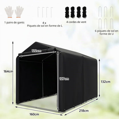  FANTASK Abri De Garage étanche Avec Porte Zippée Enroulable Et Cadre En Métal (Gris Foncé)