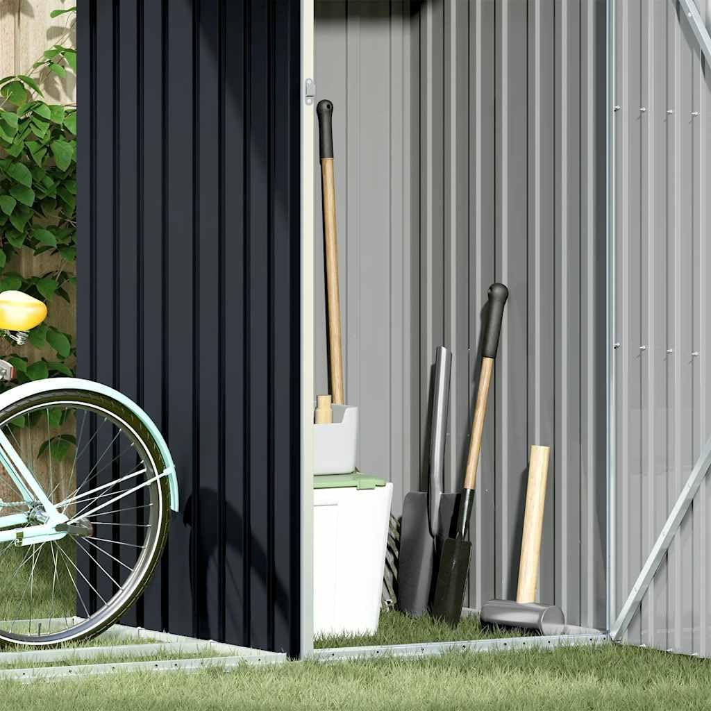  Abri De Jardin Acier Galvanisé 245x98x159 Cm Anthracite, Râtelier à Bûches 2 En 1 Pour Rangement Extérieur D'outils Et Bois De Chauffage, Toit En Pente Pour écoulement D'eau