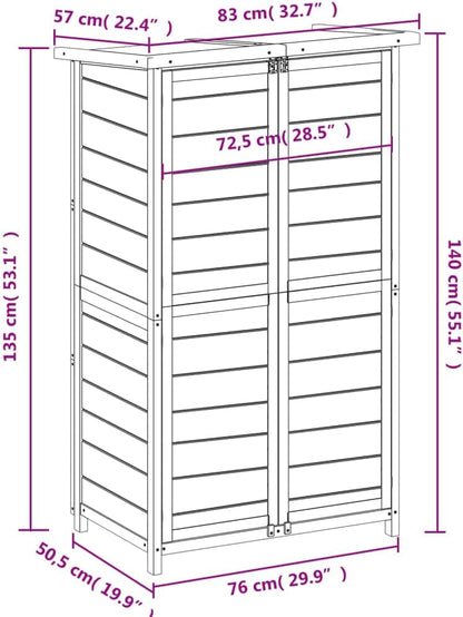  Abri à Outils Moka En Pin Massif 83 X 57 X 140 Cm Avec Toit Incliné Imperméable à La Pluie, Espace De Rangement Spacieux Pour Outils De Jardin Et Accessoires D'extérieur