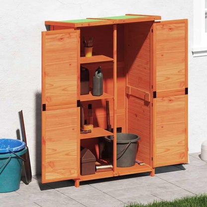  Abri à Outils Marron En Pin Massif 83 X 57 X 140 Cm Avec Toit Imperméable, Espace De Rangement Pratique Pour Outils De Jardin, Tondeuses à Gazon, Vélo Et Outils En Extérieur