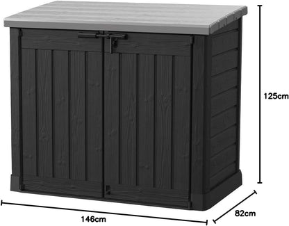  KETER Coffre De Rangement Extérieur En Résine 1200 Litres Noir Et Gris Range Poubelles Ou Vélo
