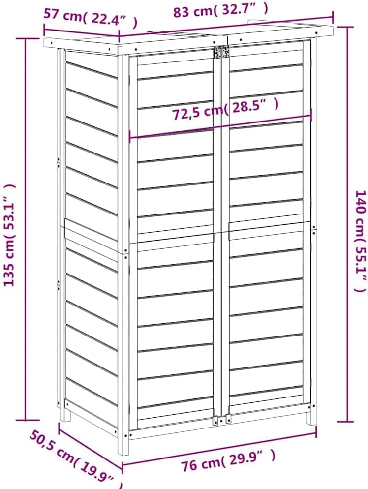  Abri à Outils Marron En Pin Massif 83 X 57 X 140 Cm Avec Toit Imperméable, Espace De Rangement Pratique Pour Outils De Jardin, Tondeuses à Gazon, Vélo Et Outils En Extérieur