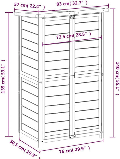  Abri à Outils Marron En Pin Massif 83 X 57 X 140 Cm Avec Toit Imperméable, Espace De Rangement Pratique Pour Outils De Jardin, Tondeuses à Gazon, Vélo Et Outils En Extérieur