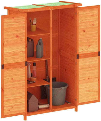  Abri à Outils Marron En Pin Massif 83 X 57 X 140 Cm Avec Toit Imperméable, Espace De Rangement Pratique Pour Outils De Jardin, Tondeuses à Gazon, Vélo Et Outils En Extérieur