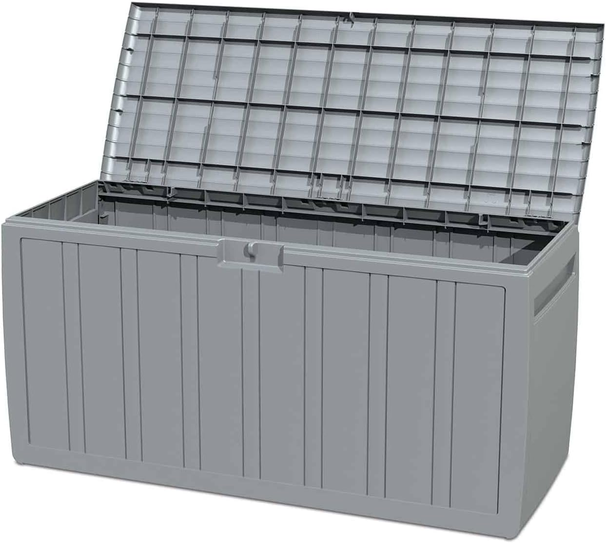  Gardiun Coffre De Rangement Fabriqué En Résine Top 117 X 45,5 X 57,50 Cm 270 L Montage En Clic Avec Système De Fermeture Gris