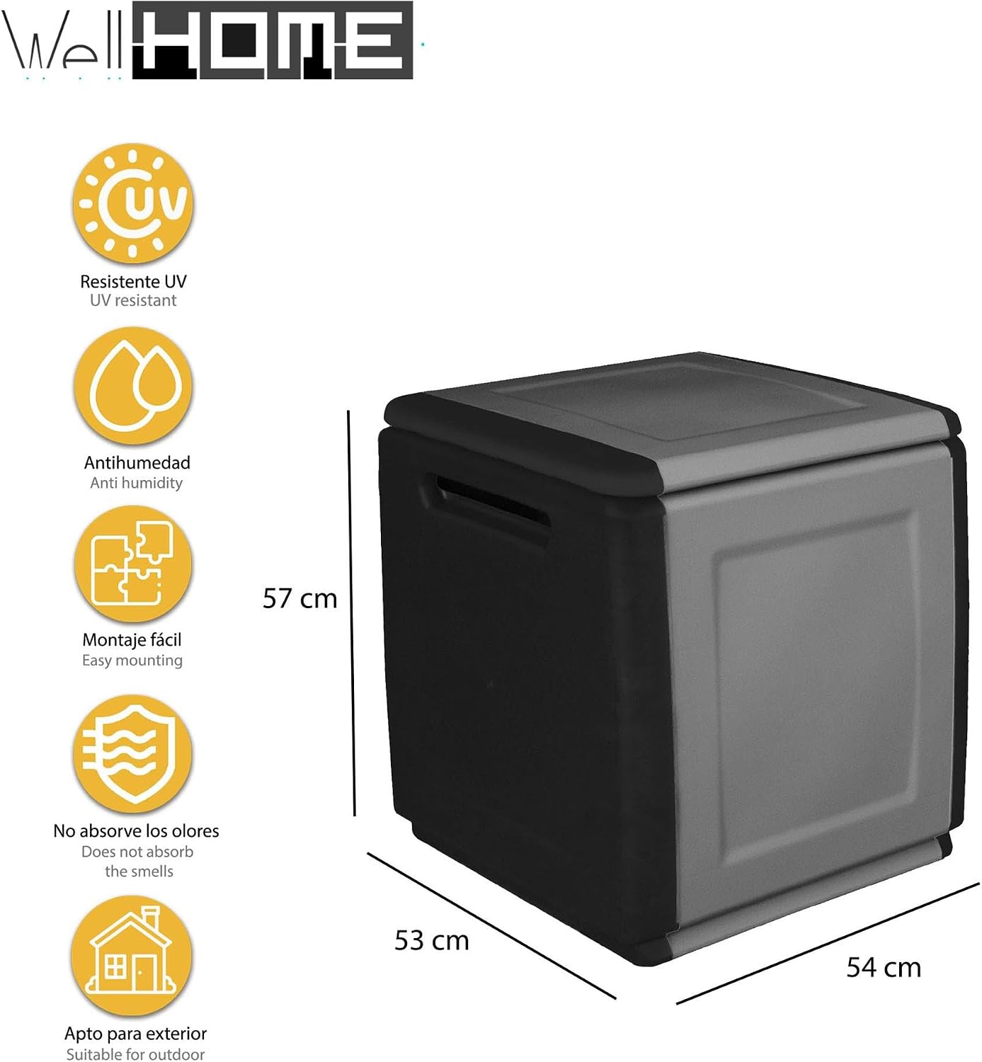 Coffre De Coffre Pour Extérieur, En Polypropylène De 130 L, 57 X 54 X 53 Cm, Gris Foncé Et Noir