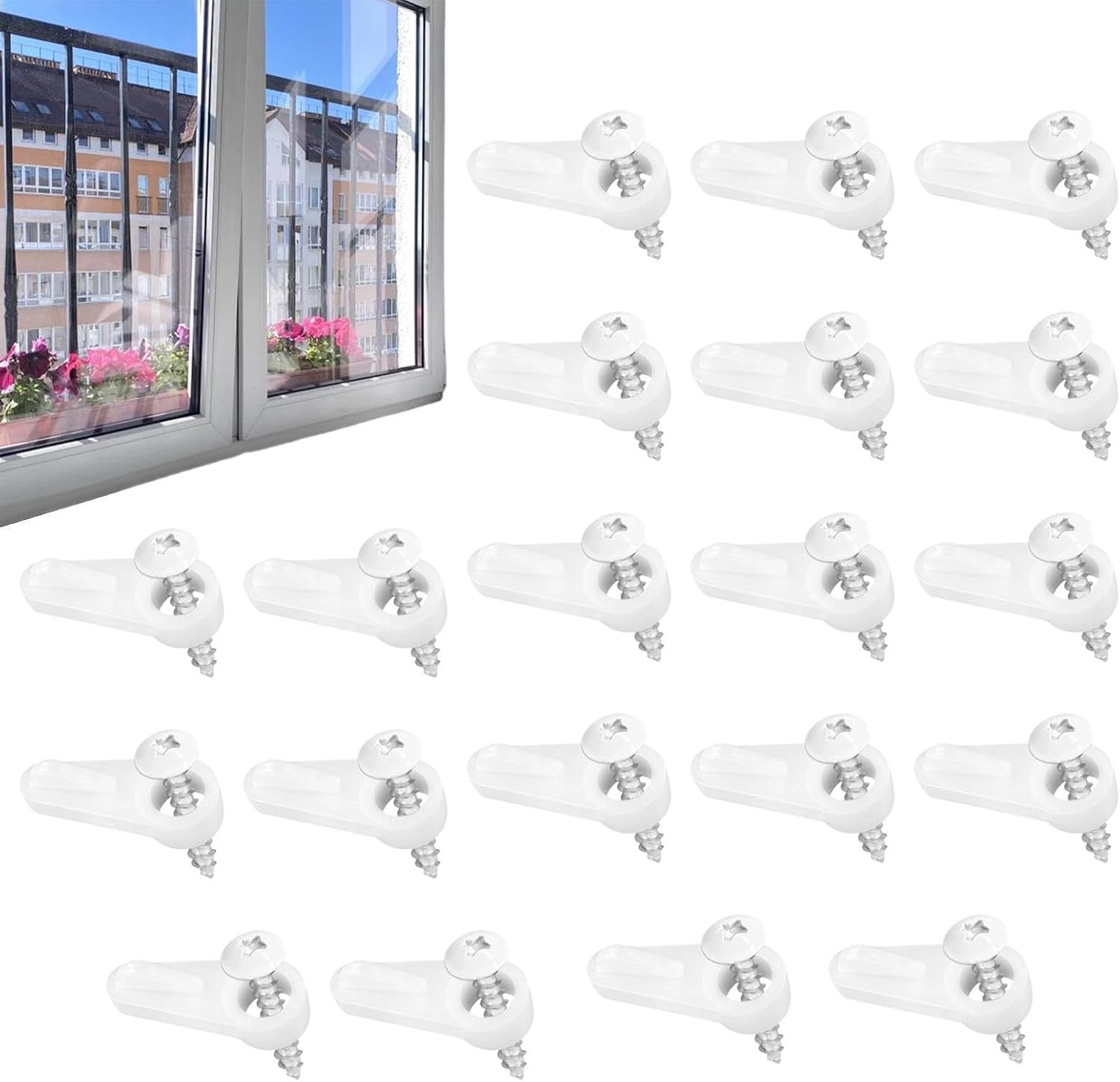  Clips Maintien Pour Moustiquaire De Fenêtre - 20 Pièces Quincaillerie Fixation Moustiquaire Avec Vis | Clips Maintien Pour Fenêtre Anti-Tempête - Pour Maison Appartement Dortoir Salon Chambre Bureau C