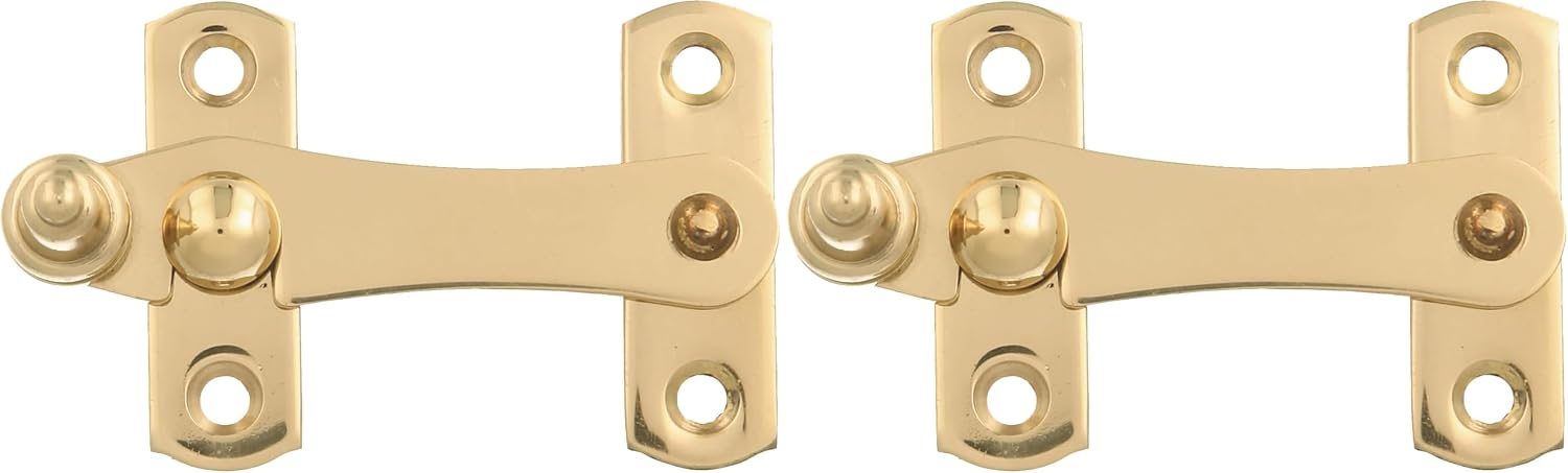  Amig - Golden Latch For Shutters With Reverse Hook Mod. 3 | 75 X 46 Mm | Polished Brass | Anti-Impact And Breakage Security Closure For Windows | Includes Screws