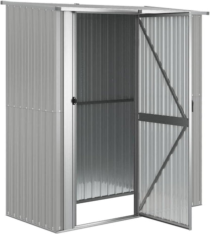  Abri De Jardin Gris En Acier Galvanisé 180,5x97x209,5 Cm, Abri De Rangement Extérieur Avec Toit En Pente Et Porte Verrouillable Pour Outils